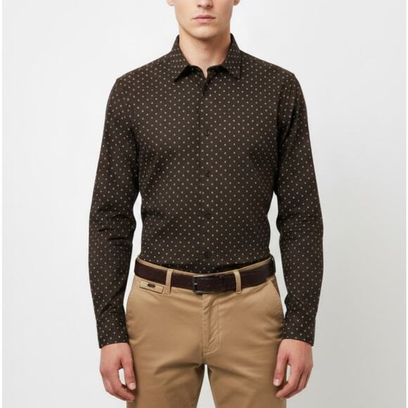 Express Slim 1MX Dark Green Floral Collared Button Down Dress Shirt Men's Medium - Picture 1 of 6